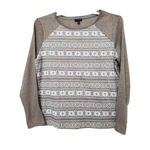 Talbots Brown Fair Isle Long Sleeve Pullover Knit Top Size Large